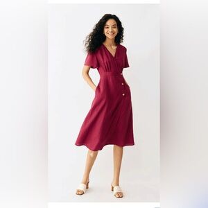 NWT Grae Cove Red Safiya 100% Linen Dress XS $118